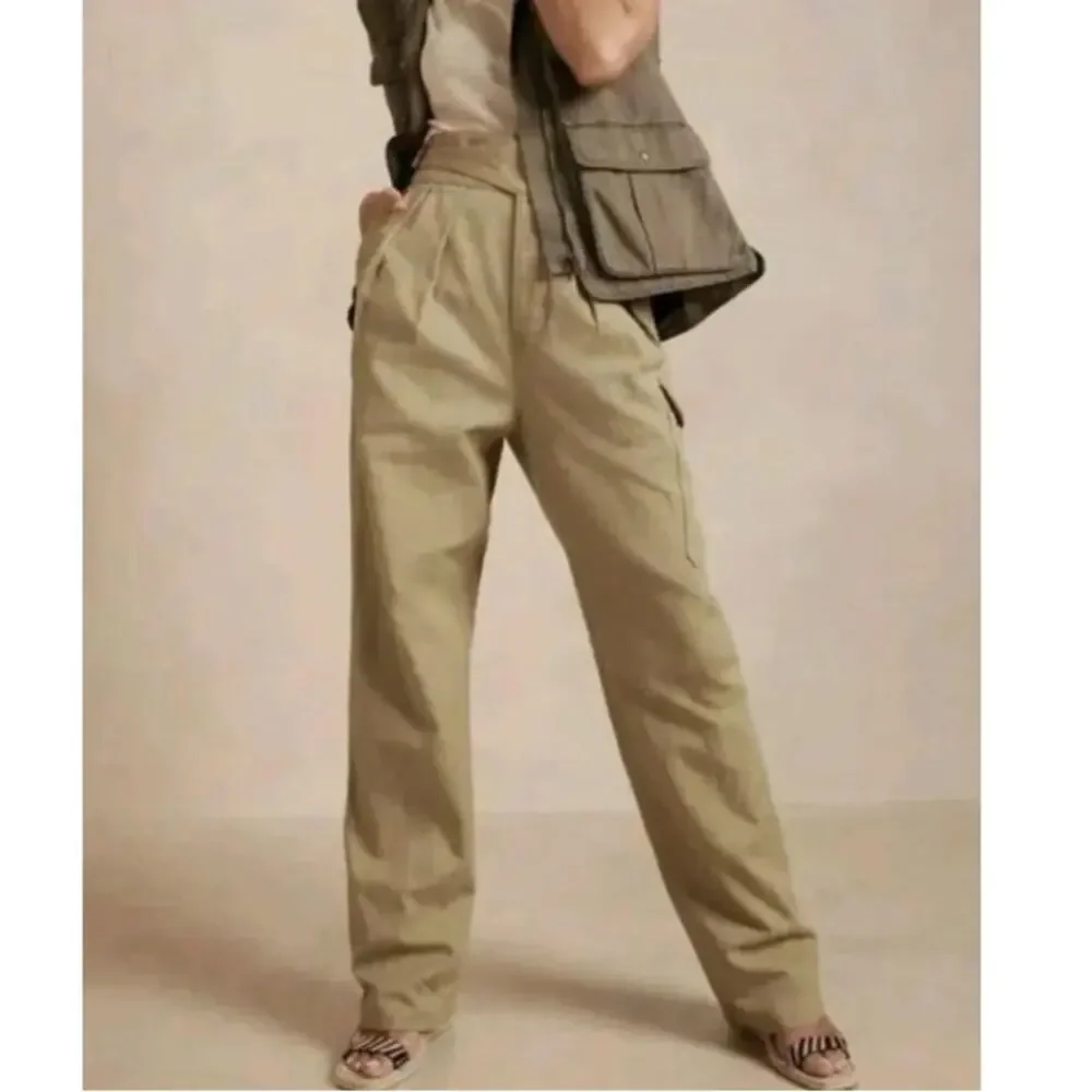 Banana Republic Heritage Explorer Cargo Pants Khaki Pleated Buckle Women 6